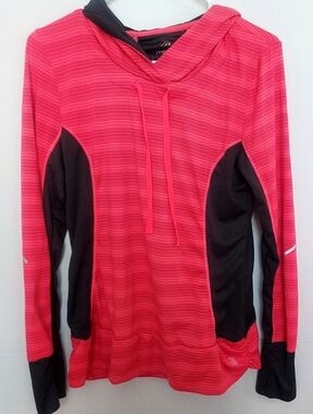 MPG Pink Striped Hooded Performance Top with Black Interior Size Large Logo